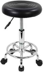 WFJINHAN PU Leather Modern Round Rolling Stool with Footrest Height Adjustable Spa Drafting Salon Tattoo Work Massage Stools Task Chair Small (Black)