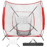 Baseball Net Practice 7'×7' Batting Net with 2 Bonus Strike Zone, Bow Frame and Carry Bag Softball Practice Net Hitting & Pitching Net Trainer Softball Hitting Net Collapsible and Portable