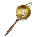 Peepul Tree Brass Tea Strainer with Bowl for Tea and Coffee | Handmade Tea Infuser, Tea Strainer with Wooden Handle | Reusable Tea Filter Ideal for Loose Leaves | (Brass & Wood Tea Strainer & Bowl)