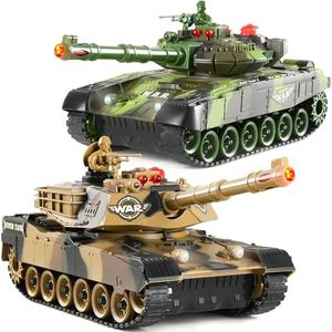 Haktoys Remote Control Fighting Tanks Set, 1:14 Scale, Life Indicators, Realistic Sounds and Lights, Set of 2 RC Radio Control Gaming Military Battle War Tanks, Great Gift Toy for Kids and Adults