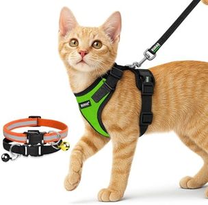 Buraq No Pull Cat Harness with Leash + 2 Pcs Cat Collar, Escape Proof, Ultra-Light Weight, Air Mesh Fabric, Aesthetic Design Adjustable Cat Leash with Harness (XS - Green)