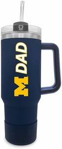 Campus Colors Collegiate 40oz Stainless Steel Travel Tumbler with Handle for Dad - Vacuum Insulated, Dual Lid & Straw, For Parents
