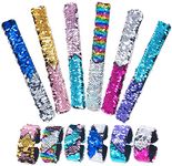 El Regalo 6 PCs Magic Sequins The Mermaid Bracelets 2-Color Sequin Reversible Glitter Slap Bracelets Charms Wristband for Kids Little Mermaid Birthday Party Favors Bags Supplies (Random Colors)