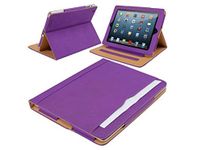 SALE! Iverson® iPad 4 leather wallet cover case compatible with iPad 2 and iPad 3 (PURPLE)