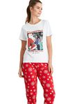 FRIENDS Pyjama Set Cotton Christmas Loungewear Ladies Short Sleeve Top Elasticated Bottoms Xmas PJs (10) White