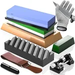 Knife Sharpening Stone Set - Premium 4 Side Grit 400/1000 3000/8000 Whetstone Sharpener Kit - Non-Slip Bamboo Base,Cut Resistant Gloves, Angle Guide,Flatting Stone,Honing Guide,Leather Strop
