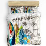 wanxinfu 3 Piece Duvet Cover Set Full Size for Adults, Boys, Girls, Kids, Lightweight and Soft Bedding, Summer Surfboard on The Wood Board Brushed Microfiber Quilt Cover Set