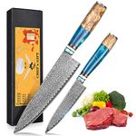 oFuun Kitchen Knife Set, 2 pcs Professional Chef Knife Set-Sharp 8" Chef Knife & 5" Utility Knife, Japanese VG-10 Damascus Steel Cooking Knives Set with Gift Box