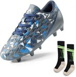 DREAM PAIRS Boys Girls Soccer Cleats Youth Firm Groud Football Shoes with Socks for Little/Big Kids,Size 11 Little Kid,Dark/Grey/Royal/Blue/Sock,HZ19003K-ACC