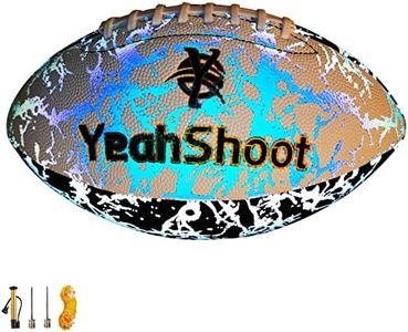 YeahShoot Holographic Reflective Football Size 9 PU Leather Light Up Football with Pump Glow in The Dark Football for Youth and Adults Football Gifts (Black and White)