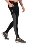 ReDesign Apparels Men's Nylon DC Pocket Compression Pant for Running, Gym and Other Sports (XL, Black/Dark Grey)