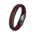 Jewellbox Stylish Black and Red Braided Leather Men's Bracelet - Perfect Casual Gift in Elegant Packaging for Him