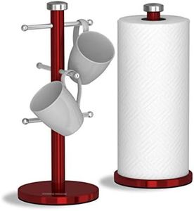 Morphy Richards 974029 Accents Kitchen Roll Holder and Mug Tree Set, Stainless Steel, Red, Standard