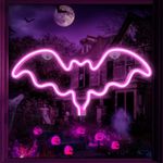 Fiee Pink Bat Shaped Neon Signs,Led Safety Halloween Art Wall Decoration Lights Neon Lights Night Table Lamp with Battery Powered/USB for Kids Gift,Baby Room,Wedding,Home (Bat-Pink)