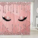 Feelyou Eyelash Bath Curtain Eyes Pattern Design Bathroom Shower Curtain Set Glitter Print (No Glitter) Jade Pink Shower Curtain for Kidss Modern Simple Lovely Bathroom Accessories Waterproof 72"x72"