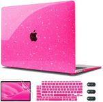 CISSOOK Rose Red Glitter Star Case for MacBook Air 13 Inch 2021 2020 2018 Release Model A2337 M1 A2179 A1932, Sparkly Hard Shell Case with Keyboard Cover for MacBook Air 13 2020-2021 with Touch ID