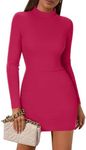 Zeagoo Long Sleeve Dress for Women Date Night Y2k Sweater Outfit Cocktail Bodycon Club Mini Short Tight Ladies Dresses,Rose,Large