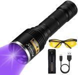 ALONEFIRE SV13 15W 365nm UV Flashlight USB Rechargeable Ultraviolet Blacklight Pet Urine Detector for Resin Curing, Dry Stain, Scorpion, Fishing with UV Protective Glasses, Battery Charger, Battery