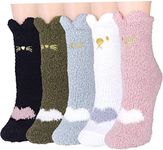 Fuzzy Socks for Women Fluffy Plush Crew Cozy Slipper Socks for Girls Warm for Winter 5-6 Pairs, Cute Heart, One Size