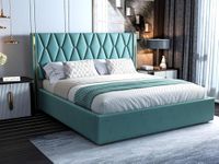 Acacia Modern Upholstered Queen Size Bed With Box Storage for Bedroom | Wooden Double Bed with Storage | Platform Cot Bed with Upholstery Premium Fabric | 6.5 x 5 Ft, Sheesham Solid Wood (Greendust-R)