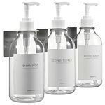 MaisoNovo Shampoo and Conditioner Dispenser with Wall Mounts | 500 ml Set of 3 Clear Plastic Bottles White Pump