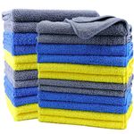 Polyte Premium Microfiber Cleaning Towel, 16 x 16 in, 24 Pack (Blue,Gray,Yellow)