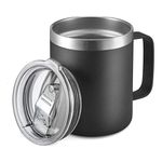 camako Desk Mug,Stainless Steel Coffee Mug with Handle,Insulated Coffee Mug with Lid, Double Wall Stainless Steel Thermal Mug for Cold & Hot Drinks,Reusable Coffee Cup (Black, 0.35L)