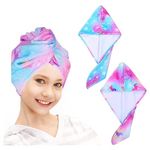 GWAWG 2 PCS Hair Towel Wrap Microfibre Towel Hair with Button Pegasus and Mermaid Pattern for Kids Women Girls