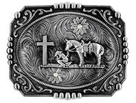 Moranse Religion Cross Cowboy Kneeling Prayer And Horse Design Belt Buckles