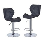 Panana Set of 2 Swivel Barstools Modern PU Leather Bar Chairs Kitchen Breakfast Pub Counter Stools (Black)