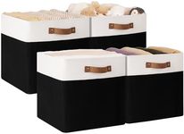 StorageWorks 13x13 Storage Cubes, Collapsible Storage Bins Organizer for Closet, Fabric Storage Box with PU Handles, Black and White, 4-Pack