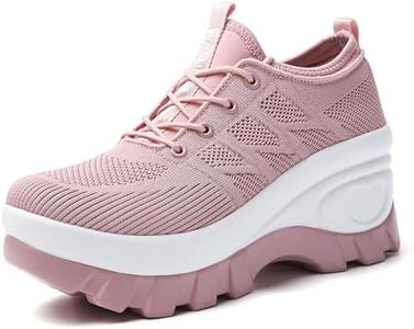 Women's Chunky Platform Comfort Orthopedic Wedge Walking Shoes Fashion Knitted Breathable Lace Up Lug Sole Casual Non-Slip Running Shoes With Arch Support (Pink, Adult, Women, 9, Numeric, US Footwear Size System, Medium)