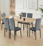 Hallowood Furniture Cullompton Large Dining Table and Chairs Set 6, Live Edge Effect Top Kitchen Table (160cm) and Light Grey Faux Leather Dining Chairs, Dining Table Set for Home and Café