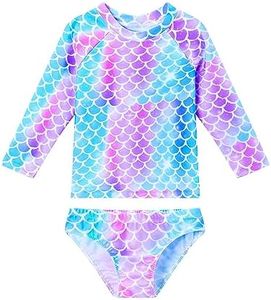 Bathing Suits for Girls Size 10-12 Years Colorful Mermaid Scales Print Rash Guard Two Piece Swimwear Set UPF 50+ Sun Protection Long Sleeve Swimsuit