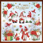 decalmile Christmas Red Gnome Flowers Window Clings Reusable Cardinal Birds Snowflake Window Decals Double Side Printed Window Stickers Glass Door Holiday Home Kitchen Decoration