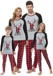 MyFav Christmas Family Pyjamas Sets Matching Long Sleeve Shirt Plaid Long Pants Nightwear Outfits for Dad Mom Kids Girls Boys (Black Grey,Kids,14Y)