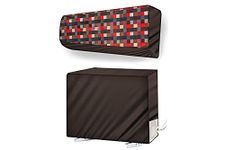 Stylista Split ac Cover for Indoor and Outdoor Unit of 2 ton ac Waterproof and dustproof Brown Mini Check Pattern