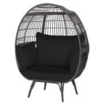 COSTWAY Rattan Egg Chair, Oversized Patio Lounge Chair with Cushions, Outdoor Indoor Wicker Egg Basket Seat Teardrop Chair for Living Room, Balcony, Garden and Porch, 180kg Load Capacity (Black)