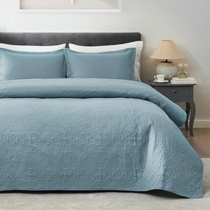 Hansleep Blue Quilt California King Size - Baroque Ultrasonic All Season Bedspread California King, Soft Lightweight Coverlet Bedding Set, 3 Pieces (1 Quilt, 2 Pillow Shams)
