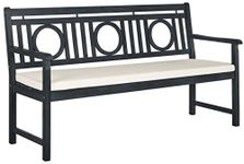 SAFAVIEH Outdoor Collection Montclair Dark Slate Gray/Beige 3 Seat Bench