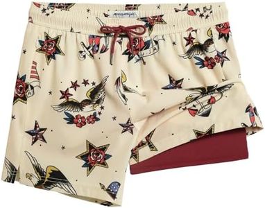 maamgic Mens 5.5 Inch Swim Trunks, Beige and Red Eagle American Flag, X-Large