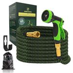 Green Haven Expandable Garden Hose - 50ft/15m Pipe with 8 Spray Modes - Extra Strong Solid Brass Fittings with No-Kink Design - Leak-Proof Extendable Hose Pipe for Home & Gardens