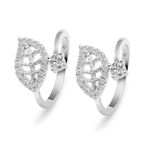 ZAVYA 925 Sterling Silver Cubic Zirconia CZ Leaf Solitaire Rhodium Plated Adjustable Pair Toe Ring | Gift for Women | With Certificate and 925 Hallmark