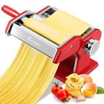 Sailnovo Pasta Machine Maker, 180 Aluminum Alloy Pasta Roller with 9 Adjustable Thickness Settings and 2 Cutter, Manual Pasta Machines Perfect for Spaghetti, Fettuccini, Lasagna, or Dumpling (Red)