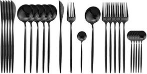 Trifecta 24-Piece Silverware Set, Stainless Steel Flatware Set for 6, Fork Spoon Knife Set, Home Dinnerware Tableware Set for 6, Cutlery Set, Include Knives/Forks/Spoons (Black)