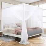 South To East White Canopy Bed Curtains, 4 Corner Post Queen King Bed Canopy for Girls & Adults, Top Luxurious Bed Drapes for Bedroom Decoration, 4 Openings, 100% Ripstop Polyester, Easy Install