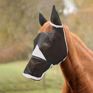 Hilltown Horse Fly Mask with Nose Cover - Large Eye Space, Full Face UV-Block, Breathable Fabric, Adjustable Fit, Durable & Polar Fleece Trim, Horse Fly Mask for Hot or Bug-Heavy Areas - X-Full, Grey