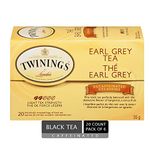 Twinings Decaf Earl Grey Individually Wrapped Tea Bags | Naturally Caffeine-Free | Black Tea Enhanced with Bergamot Citrus | 20 Count (Pack of 6) | Enjoy Hot or Iced