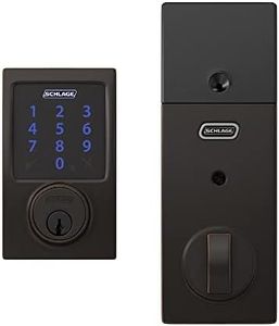 SCHLAGE BE469ZP CEN 716 Connect Smart Deadbolt with Alarm with Century Trim in Aged Bronze, Z-Wave Plus Enabled