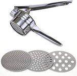 Tundras Stainless Steel Potato Ricer – Manual Masher for Potatoes, Fruits, Vegetables, Yams, Squash, Baby Food and More - 3 Interchangeable Discs for Fine, Medium, and Coarse, Easy to Use - by